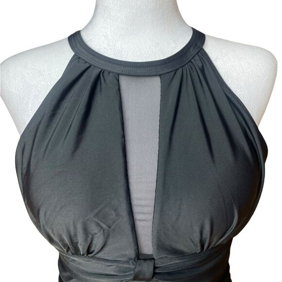 Tempt Me Black One Piece Swimsuit High Neck Plunge Ruched Tummy Control Small - Picture 7 of 13